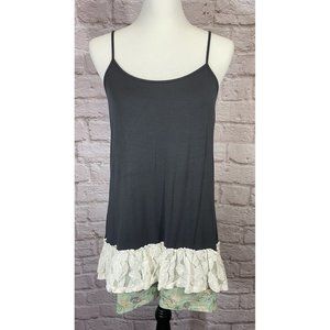 Matilda Jane Small Gray Floral Lace Trim Ruffle Tiered Hem Modal Tank Top 9386‎